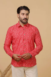 Handcrafted Rajasthan Lahriya red print shirt by Rangat Jaipur